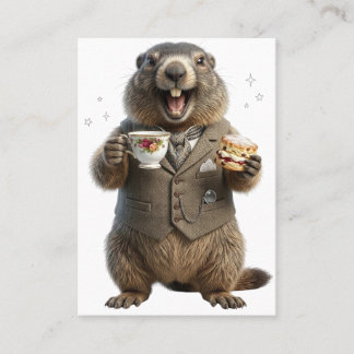 Tarjeta De Visita Marmota bebiendo té