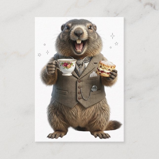 Tarjeta De Visita Marmota bebiendo té (Anverso)
