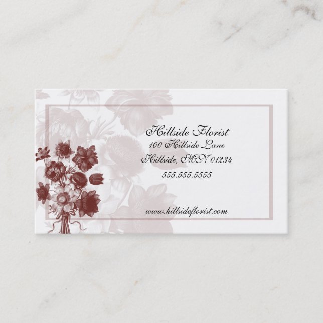 Tarjeta De Visita Maroon Elegant Flower Florist (Anverso)
