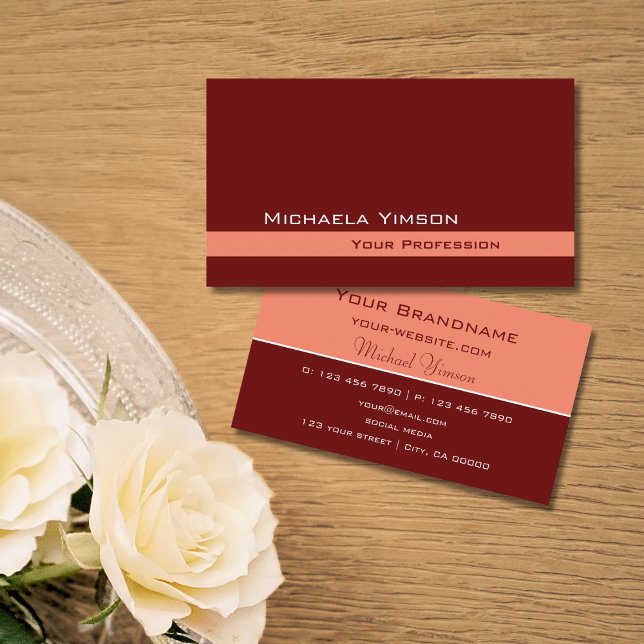 Tarjeta De Visita Maroon y Coral Classic Simple Profesional (Subido por el creador)