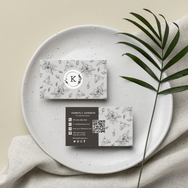 Tarjeta de visita marrón botánica moderna (Modern Botanical Brown Business Card. professional logo. #botanicalnaturetheme #whitecraftpaper)