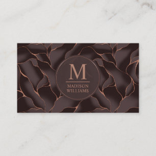 Tarjeta De Visita Marrón Chocolate & Patrón de Onda Abstracta en Oro