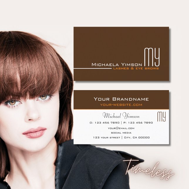 Tarjeta De Visita Marrón chocolate y blanco con monograma elegante (Subido por el creador)