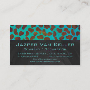 Tarjeta De Visita Marrón dálmata y Verde azulado con monograma