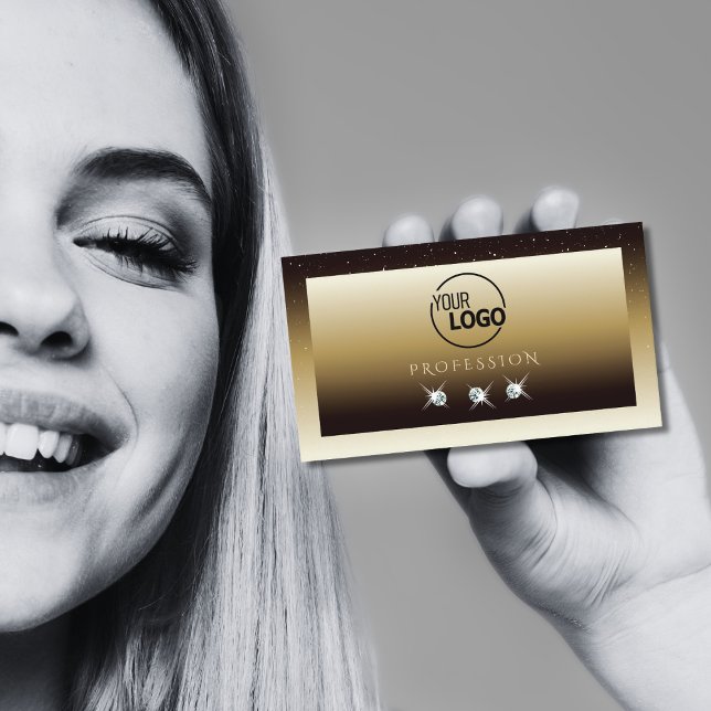 Tarjeta De Visita Marrón de lujo Beige Ombre Esparkle Diamantes Añad (Subido por el creador)