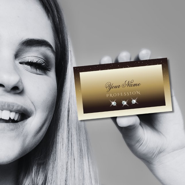 Tarjeta De Visita Marrón de lujo Beige Ombre Sparkle Diamonds Elegan (Subido por el creador)