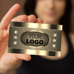 Tarjeta De Visita Marrón de oro de lujo con piedras y logotipo de ac