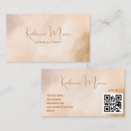 Tarjeta De Visita Marrón de tono neutro Minimalista Código QR Profes
