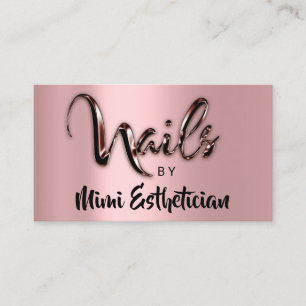 Tarjeta De Visita Marrón Rosa de escritura con logo de Nails Studio