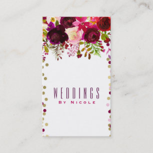 Tarjeta De Visita Marsala Moderno Floral Dorado Burdeos Audaz Chic
