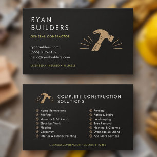 Tarjeta De Visita Martillo de oro negro moderno de construcción pers