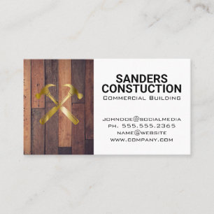 Tarjeta De Visita Martillos Dorado Tablas de Madera
