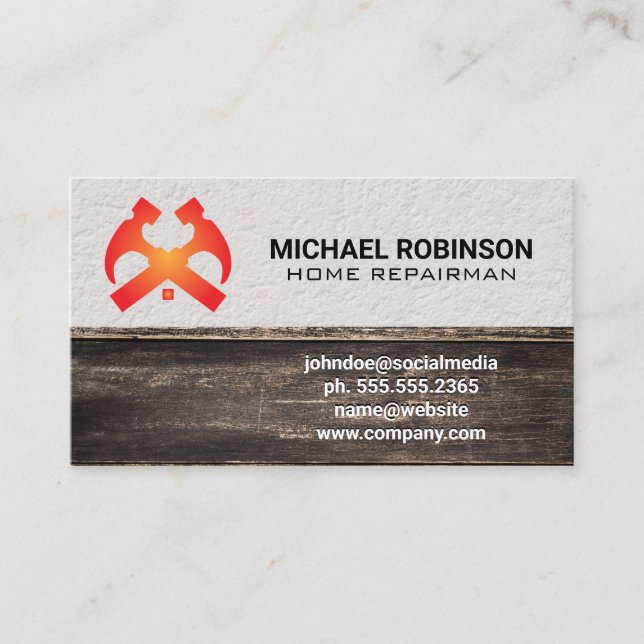 Tarjeta De Visita Martillos y hogar | Madera mural (Anverso)