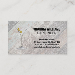 Tarjeta De Visita Martini Glass   Fondo de paneles de madera