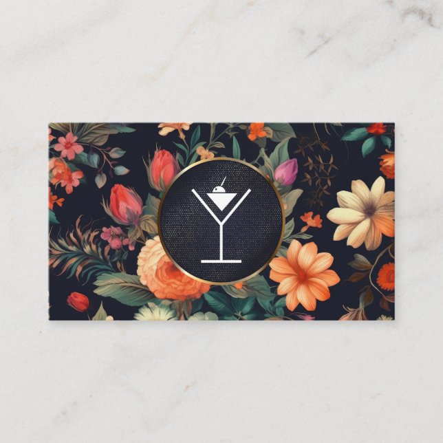 Tarjeta De Visita Martini / Mixología | Fondo floral (Anverso)