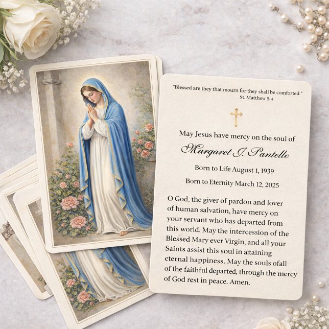 Tarjeta De Visita Mary Praying Catholic Funeral Memorial Holy Card - (Subido por el creador)