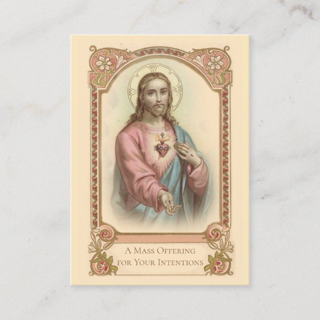 Tarjeta De Visita Masa Católica Ofreciendo Cartas Sagradas A Jesús (Anverso)