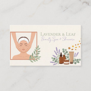 Tarjeta De Visita Masaje Facial de Marfil Cálido Lavanda Spa
