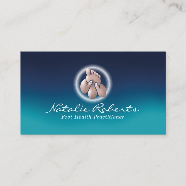Tarjeta De Visita Masaje Foot Reflexology Spa Elegante Azul (Anverso)