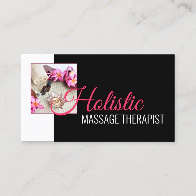 Tarjeta De Visita Masaje holístico Wellness cuerpo Terapista negro (Anverso)