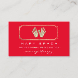 Tarjeta De Visita Masaje Reflexología Purpurina Manos Oro Rojo QR