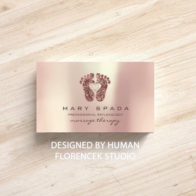 Tarjeta De Visita Masaje Terapia Reflexología Feet Reiki Rosa Glitte (Massage Therapy Reflexology Feet Reiki Rose GlitteR Business Card)