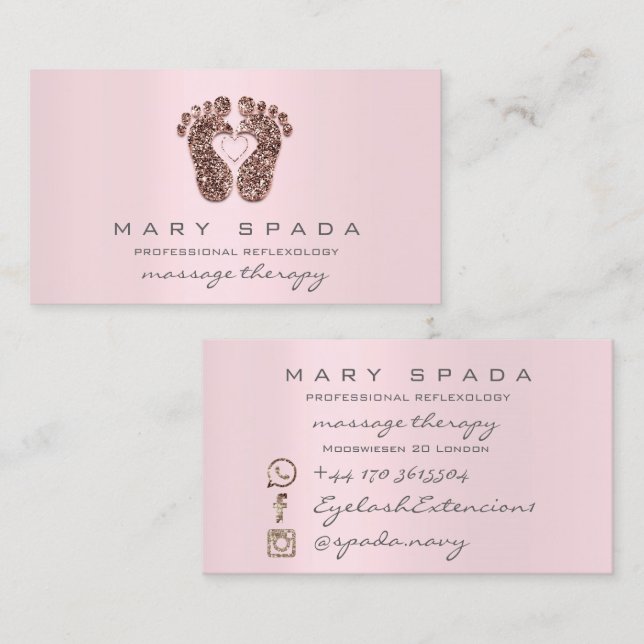 Tarjeta De Visita Masaje Terapia Reflexología Pies Rosa Rosa Rosa Ro (Anverso / Reverso)