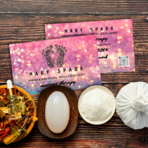 Tarjeta De Visita Masaje Terapia Reflexología Rosa de pies Rosa QRCo