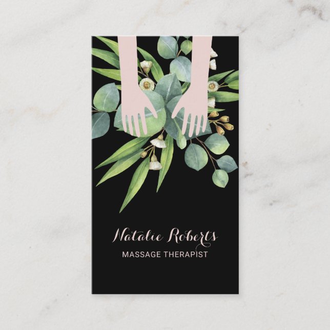Tarjeta De Visita Masaje Terapia Sanadora Manos Spa Botánico (Anverso)