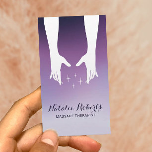 Tarjeta De Visita Masaje Terapia Sanadora Manos Spa Morado Ombre