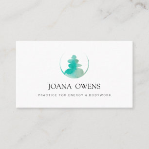 Tarjeta De Visita Masaje zen de terapeuta de acuarela turquesa