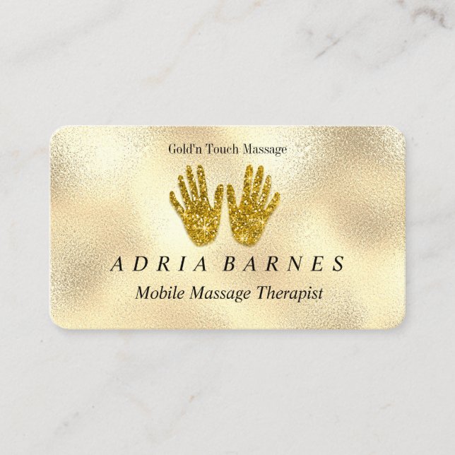 Tarjeta De Visita MasajeReflexología Terapia Manos Reiki Rosa Oro' (Anverso)