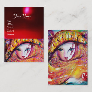 TARJETA DE VISITA MÁSCARA DE CARNAVAL EN AMARILLO CON ROSA ROJA