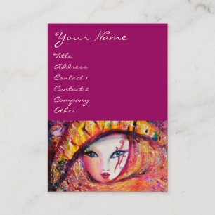 TARJETA DE VISITA MÁSCARA DE CARNAVAL EN AMARILLO CON ROSA ROJA