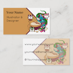 Tarjeta De Visita Máscara de Demonio Hannya y Gatos Fideos Lindos