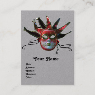 Tarjeta De Visita MÁSCARA DE JESTER ROJO NEGRO, Fiesta de mascarada 
