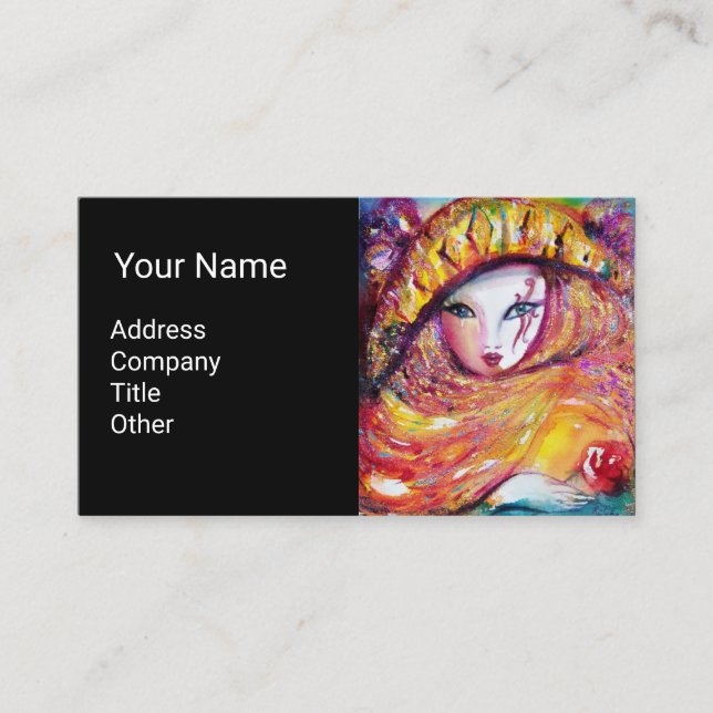 Tarjeta De Visita MÁSCARA EN AMARILLO CON ROSA ROJA BONITA Artista (Anverso)