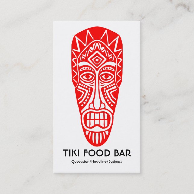Tarjeta De Visita Máscara tiki - Rojo sobre blanco (Anverso)