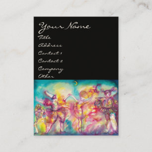 Tarjeta De Visita MASCARADA, BAILE, MÚSICA negro, amarillo azul rosa