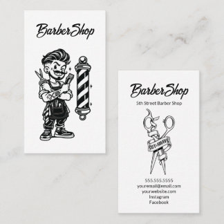 Tarjeta De Visita Mascarón de Barbería Blanco y Negro Peluquero Cort