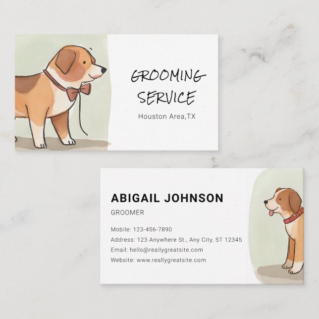 Tarjeta De Visita Mascota acuarela Grooming con corgi (Anverso / Reverso)