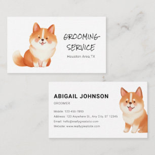 Tarjeta De Visita Mascota acuarela Grooming con corgi