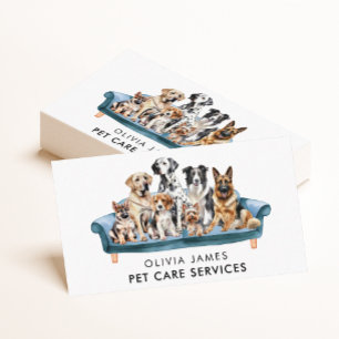 Tarjeta De Visita Mascota acuarela sentada y paseo de perros