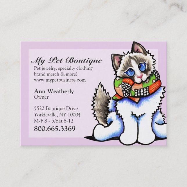 Tarjeta De Visita Mascota Boutique Fancy Ragdoll Cat (Anverso)