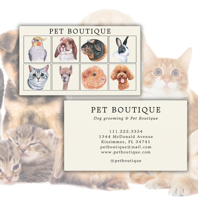 Tarjeta De Visita Mascota Boutique Watercolor Animales (Subido por el creador)