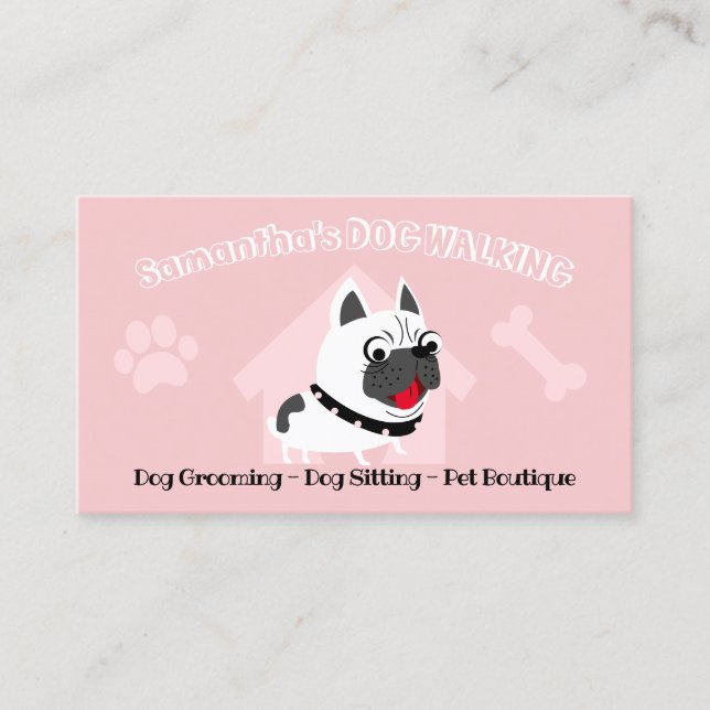 Tarjeta De Visita Mascota Bulldog francés rosado Sitter Perro Walker (Anverso)