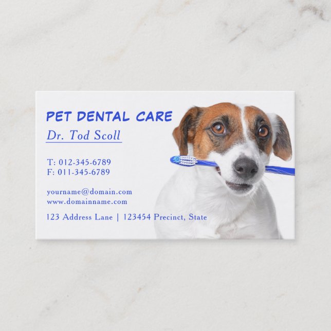 Tarjeta De Visita Mascota Cuidado dental Odontología veterinaria (Anverso)