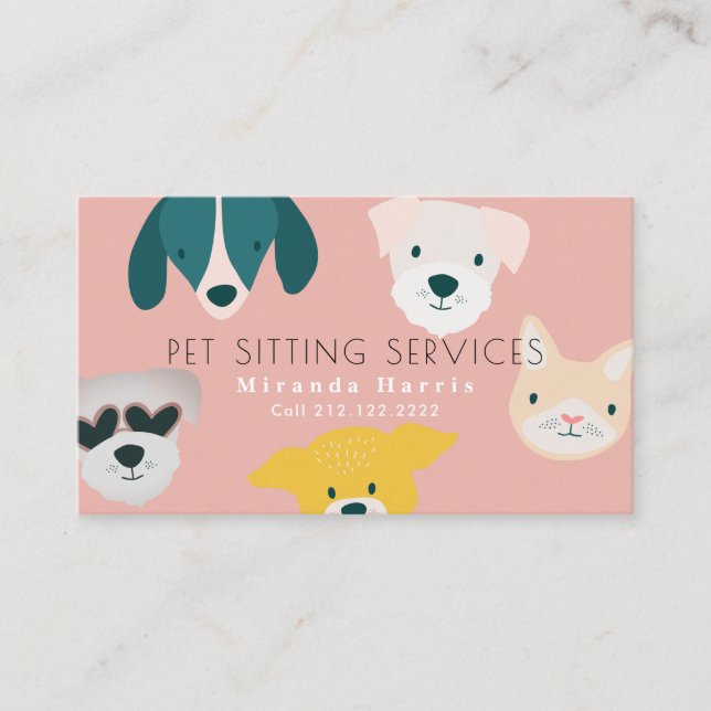 Tarjeta De Visita Mascota De Animales Cute Sitter Perro Walker Rosa (Anverso)