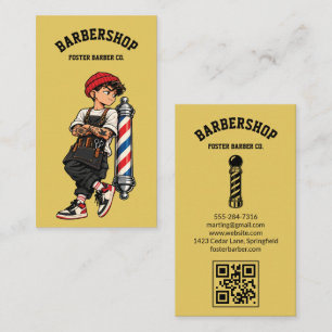 Tarjeta De Visita Mascota de barbero genial amarillo código QR de es