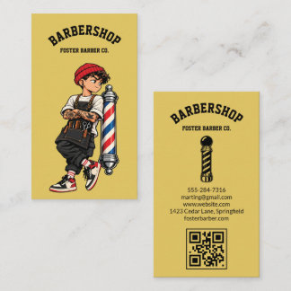 Tarjeta De Visita Mascota de barbero genial amarillo código QR de es